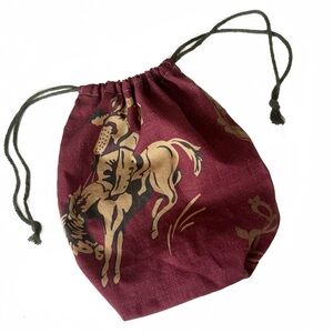 NWOT Handmade Drawstring Bag with Vintage Western Equestrian Print